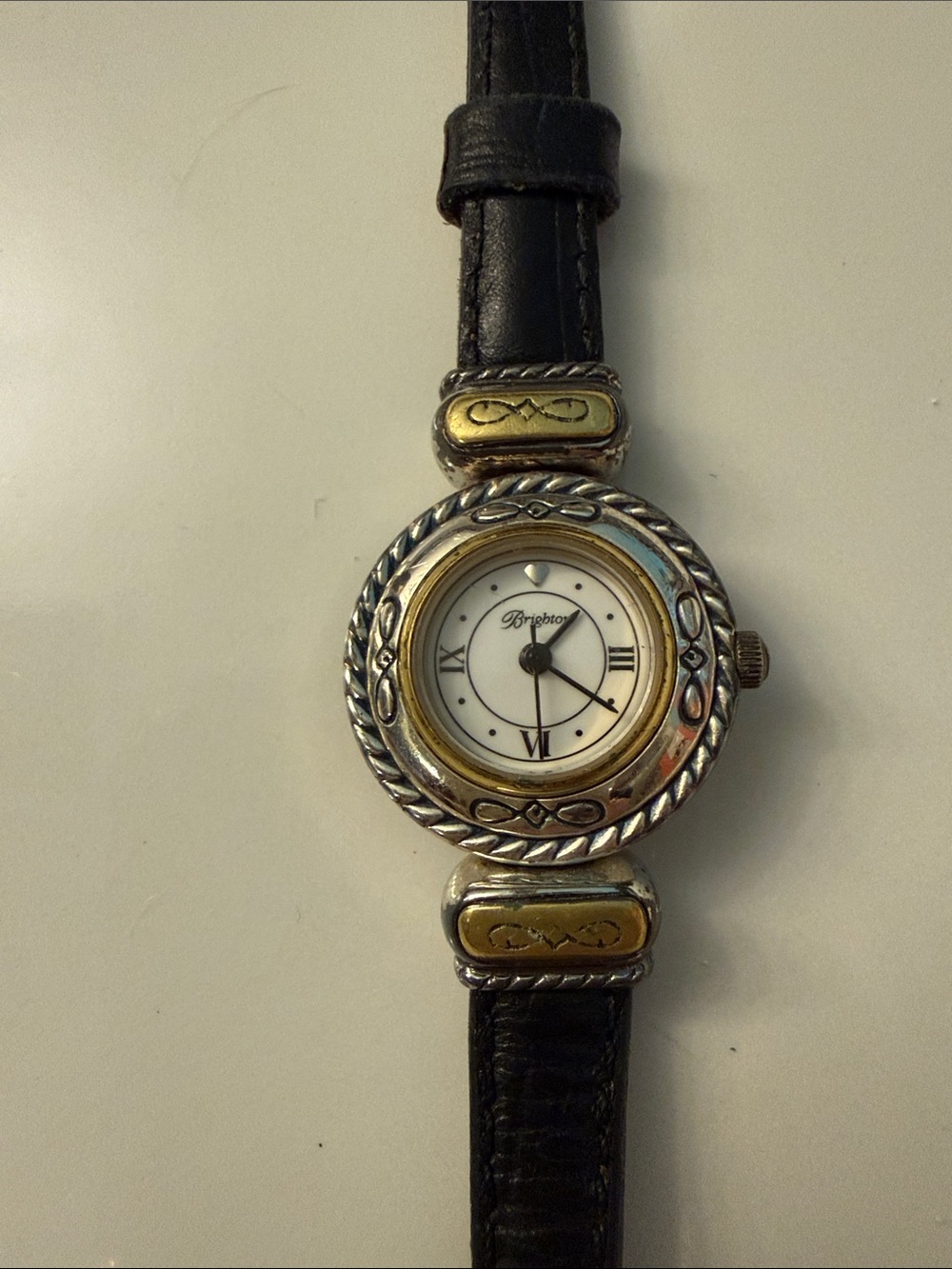 Brighton Cody Silver/Gold Watch with Reversible Leather Band Black/Brown